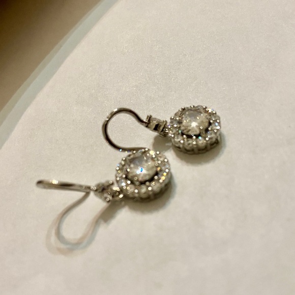 Faux Diamond Cubic Zirconia 925 Silver Filled Stud Dangling Earrings - Picture 6 of 8